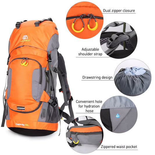 60L Waterproof Hiking Backpack Camping Mountain Climbing Cycling Backpack Outdoor Sport Bags with Rain Cover Hiking Backpack