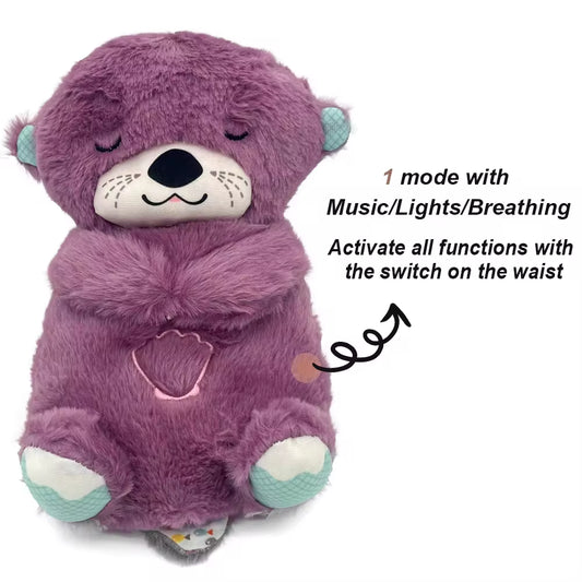 Breathing Bear Baby Soothing Otter Plush Doll Toy Baby Kids Soothing Music Baby Sleeping Companion Sound and Light Doll Toy Gift