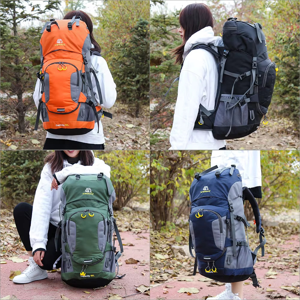 60L Waterproof Hiking Backpack Camping Mountain Climbing Cycling Backpack Outdoor Sport Bags with Rain Cover Hiking Backpack