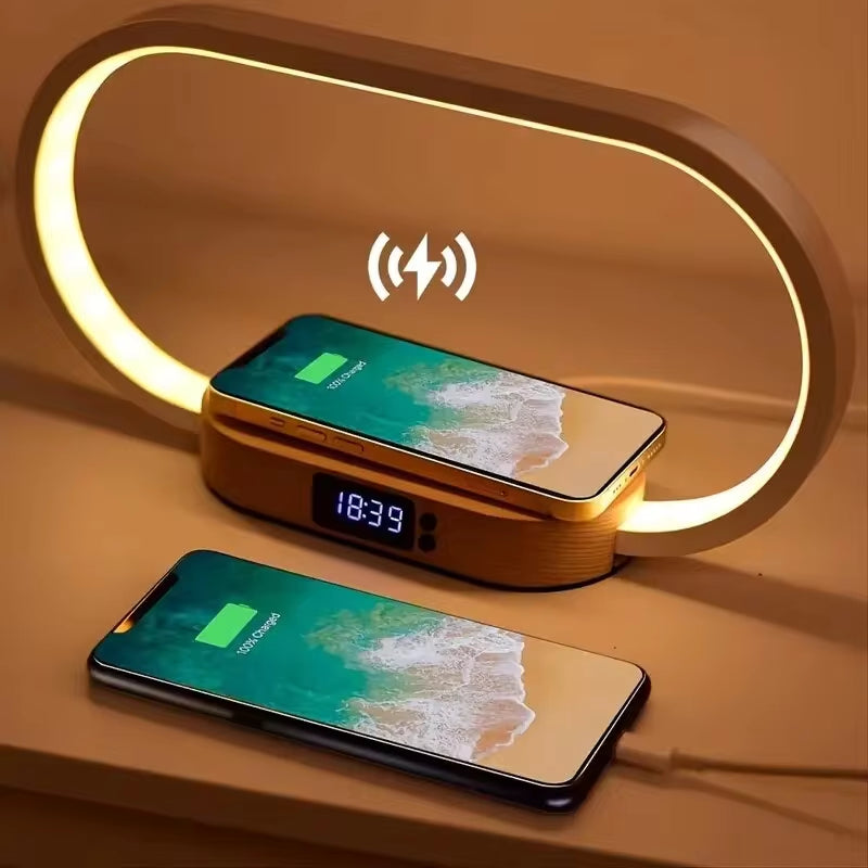 Multifunction Wireless Charger Pad Stand Clock LED Desk Lamp Night Light USB Port Fast Charging Station Dock for Iphone Samsung