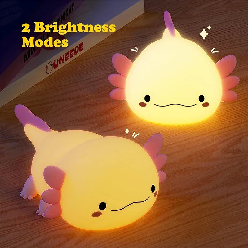 Cute Axolotl Night Light Silicone Nursery Sleeping Lamp Touch Control Nightlights USB Rechargeable Table Lamp for Baby Child